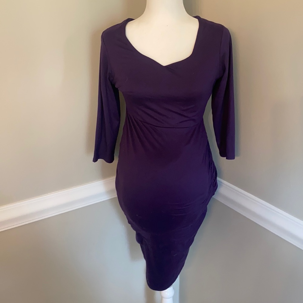 Long sleeve purple maternity dress
